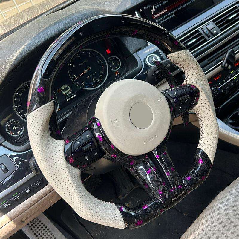 Half Perforated Leather Purple Forged Carbon LED Steering Wheel for BMW F10 F20 F22 F30 F32 M5 F90 F80 M3 M4 F82 M2 F87 Coupe - Hailed Inc.