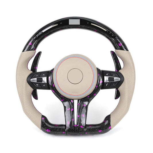 Half Perforated Leather Purple Forged Carbon LED Steering Wheel for BMW F10 F20 F22 F30 F32 M5 F90 F80 M3 M4 F82 M2 F87 Coupe - Hailed Inc.