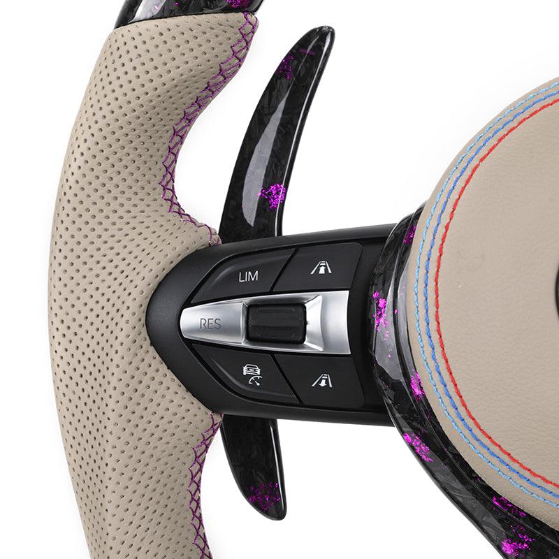 Half Perforated Leather Purple Forged Carbon LED Steering Wheel for BMW F10 F20 F22 F30 F32 M5 F90 F80 M3 M4 F82 M2 F87 Coupe - Hailed Inc.