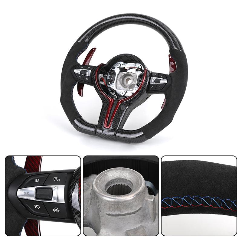 M Sport Carbon Blade Paddle Half Alcantara Leather Steering Wheel for BMW 5 Series F10 M5 F30 E60 E61 F15 F20 M3 F80 F07 E90 F82 - Hailed Inc.