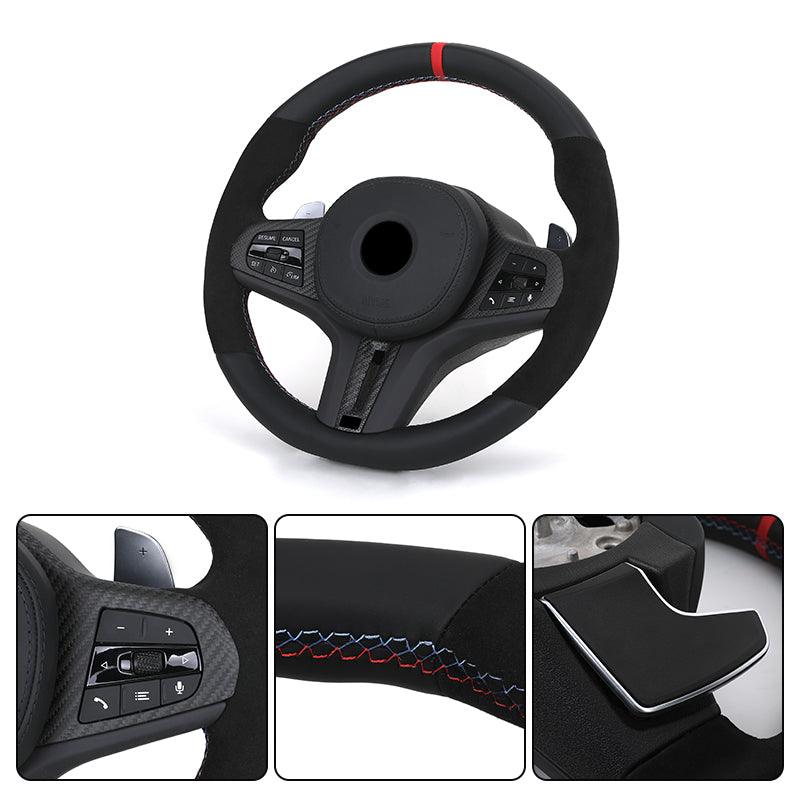 M Sport Carbon Fiber Trim Half Alcantara Leather Steering Wheel for BMW G20 G30 G31 X3 G01 G38 X4 G02 G80 G22 G32 G11 G12 G05 - Hailed Inc.