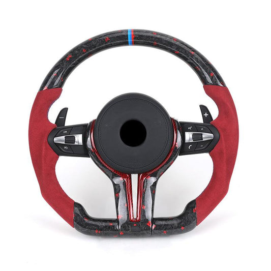 M Sport Red Color Half Alcantara Forged Carbon Steering Wheel for BMW 1 Series F40 E60 F10 M5 F11 F30 M4 F82 X3M F97 F90 F80 - Hailed Inc.