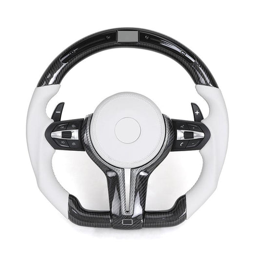 M Sport White Leather Carbon Fiber LED Steering Wheel for BMW F10 F20 F22 F30 F80 F82 F87 M5 F90 X5 F15 X5M F95 X6M F96 E90 E93 - Hailed Inc.