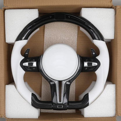 M Sport White Leather Carbon Fiber LED Steering Wheel for BMW F10 F20 F22 F30 F80 F82 F87 M5 F90 X5 F15 X5M F95 X6M F96 E90 E93 - Hailed Inc.