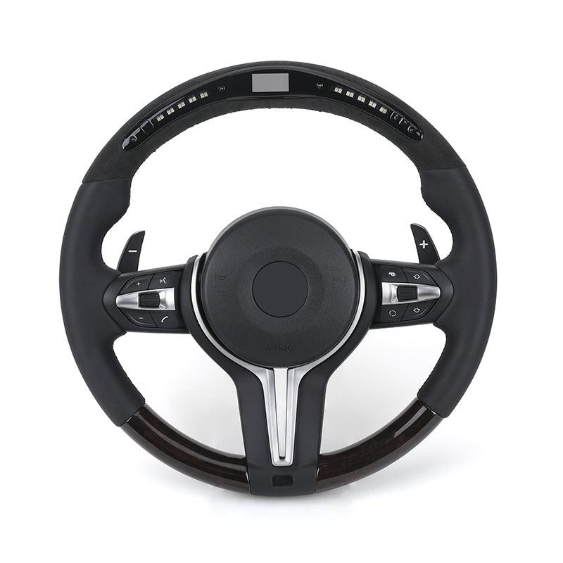 M Sport Wooden Flat Bottom Alcantara LED Steering Wheel for BMW F06 F10 F11 F22 F30 F32 F36 X5 F15 E70 X6 E71 E90 F80 M3 F82 M4 - Hailed Inc.