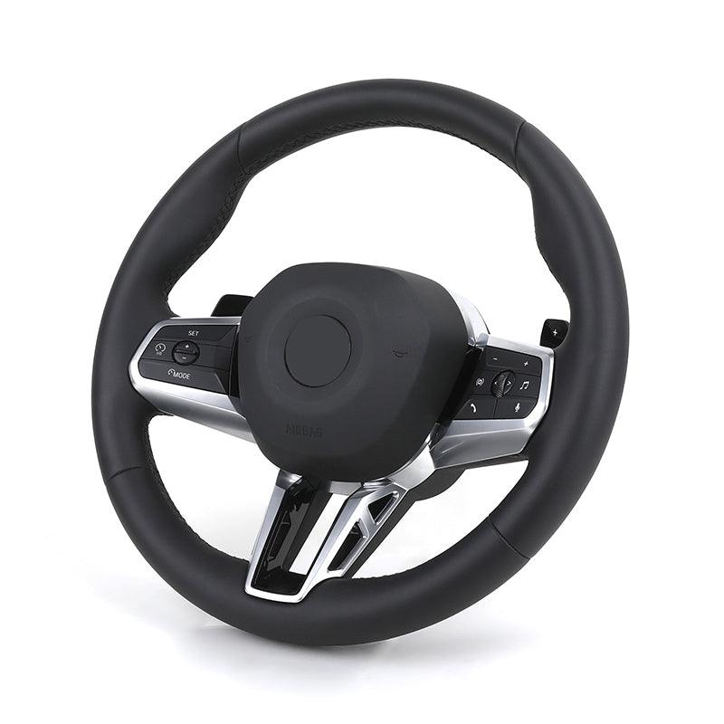 New Arrival Original Flat Bottom Full Leather Steering Wheel for BMW i7 i5 iX1 X1 X2 U11 U12 5 Series G60 G61 G68 2022 2023 2024 - Hailed Inc.