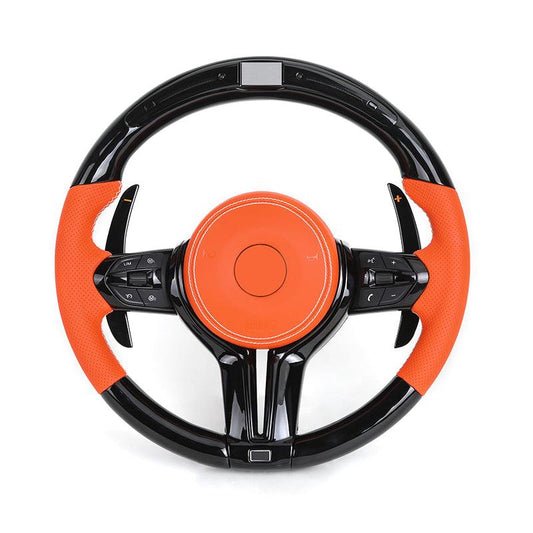 Orange Color Leather Piano Black Carbon Fiber Steering Wheel for BMW F10 F11 F20 F30 F32 F36 X5 F15 F25 F80 F82 F85 F87 F90 E90 - Hailed Inc.