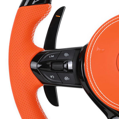Orange Color Leather Piano Black Carbon Fiber Steering Wheel for BMW F10 F11 F20 F30 F32 F36 X5 F15 F25 F80 F82 F85 F87 F90 E90 - Hailed Inc.