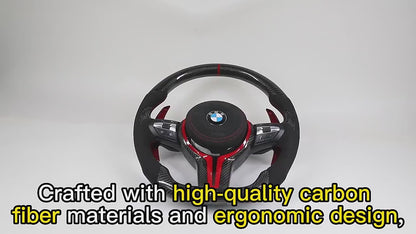 With Red Paddle Shifters Alcantara Leather Carbon Fiber M Sport Steering Wheel for BMW F10 F30 F01 F02 E90 E70 X4 F26 X6 E71 E65