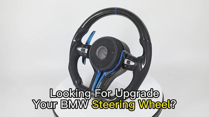 With Blue Shifter Paddle Insert Trim Leather Carbon M Sport Steering Wheel for BMW F10 F30 M3 F80 M4 F82 M5 F90 M8 F92 X3M F97