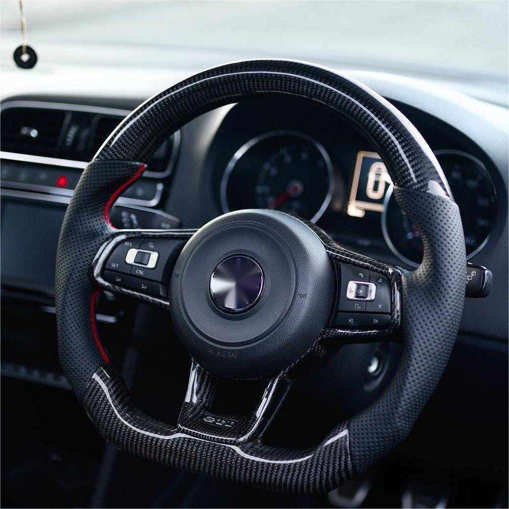 R - Line Half Perforated Leather Carbon Steering Wheel for Volkswagen VW Golf 5 6 7 R MK6 MK7 MK8 Jetta Passat B8 Polo Tiguan GTI - Hailed Inc.