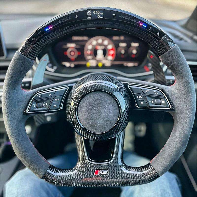 S - Line With Carbon Cover Half Alcantara Carbon LED Steering Wheel for Audi RS RS3 RS6 C8 A3 A4 A5 A6 C7 B7 B8 B9 Q5 Q7 - Hailed Inc.