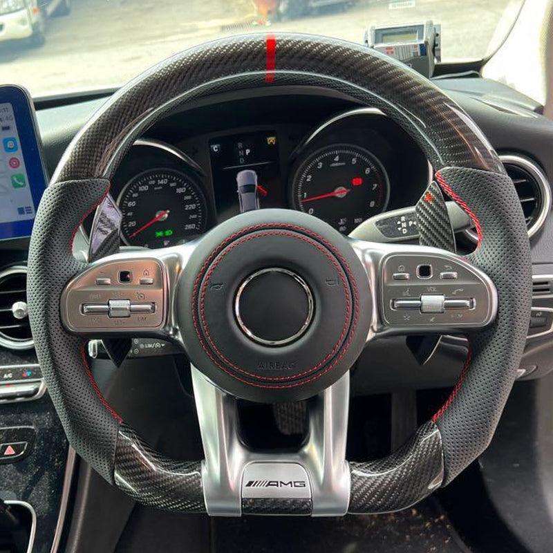 Upgrade Volant Half Leather Carbon Fiber Steering Wheel for Mercedes Benz W205 W211 W212 GLC C253 GLE W166 W167 W292 GLS X167 - Hailed Inc.