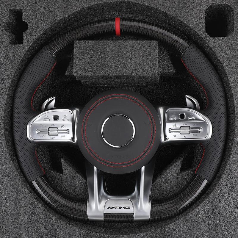 Upgrade Volant Half Leather Carbon Fiber Steering Wheel for Mercedes Benz W205 W211 W212 GLC C253 GLE W166 W167 W292 GLS X167 - Hailed Inc.