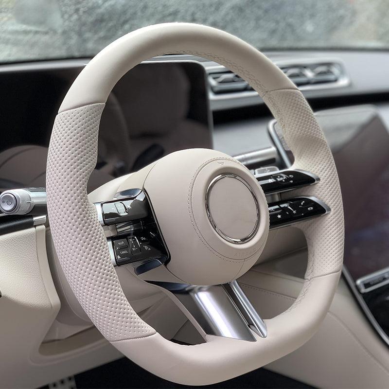 White Full Leather Sport Steering Wheel for Mercedes Benz E S Class W223 C217 W213 W205 W206 W212 W213 C238 S400 S450 SL63 AMG - Hailed Inc.