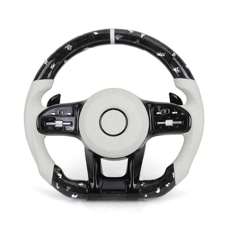 White Half Leather Forged Carbon Fiber Steering Wheel for Mercedes Benz W204 W205 W211 W213 W212 W222 EQA E550 G63 C63 AMG GT - Hailed Inc.