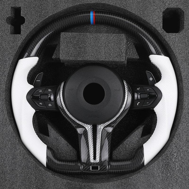 White Half Perforated Leather Carbon M Sport Steering Wheel for BMW F01 F11 F34 F35 F36 F30 F10 X5 F15 X6 F16 F02 F06 M3 M4 M5 - Hailed Inc.