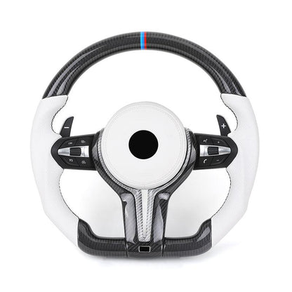 White Half Perforated Leather Carbon M Sport Steering Wheel for BMW F01 F11 F34 F35 F36 F30 F10 X5 F15 X6 F16 F02 F06 M3 M4 M5 - Hailed Inc.