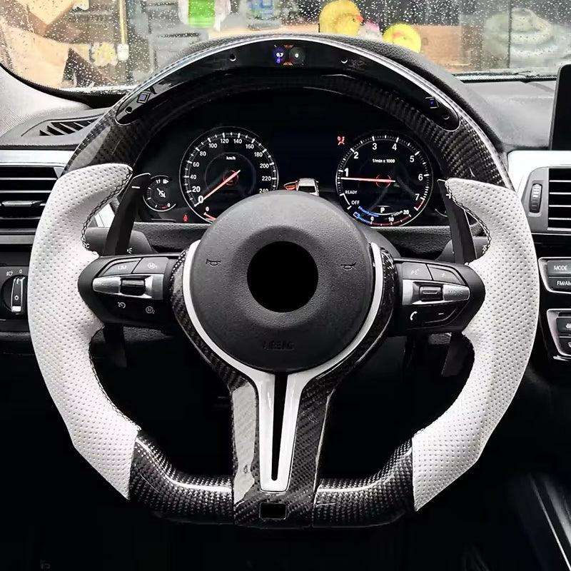 White Half Perforated Leather Carbon M Sport Steering Wheel for BMW F01 F11 F34 F35 F36 F30 F10 X5 F15 X6 F16 F02 F06 M3 M4 M5 - Hailed Inc.