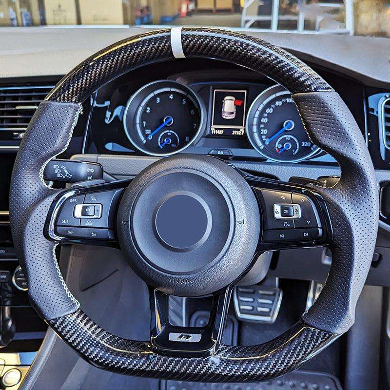 With Carbon Paddle Half Leather Carbon Fiber Steering Wheel for Volkswagen VW Polo Golf R 6 7 8 MK6 MK7 GTi Passat B7 B8 Jetta - Hailed Inc.