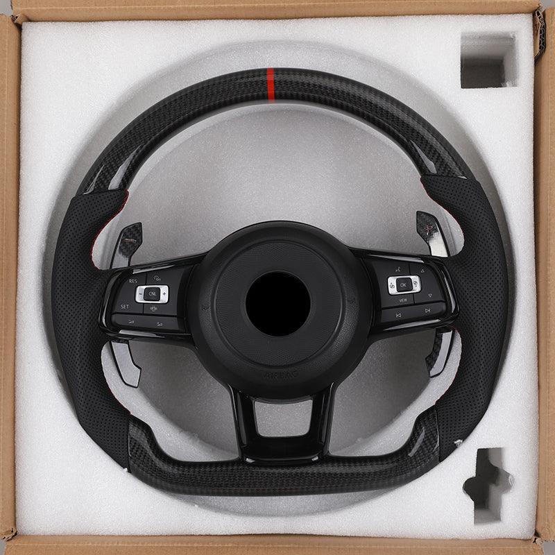 With Carbon Paddle Half Leather Carbon Fiber Steering Wheel for Volkswagen VW Polo Golf R 6 7 8 MK6 MK7 GTi Passat B7 B8 Jetta - Hailed Inc.