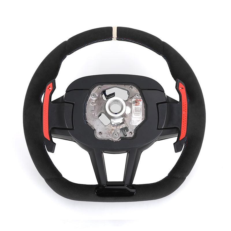 With Carbon Shift Paddle M Sport Alcantara Leather Steering Wheel for BMW M5 F10 F90 M6 F06 F12 F13 F11 F07 F01 F02 F03 F04 LCI - Hailed Inc.