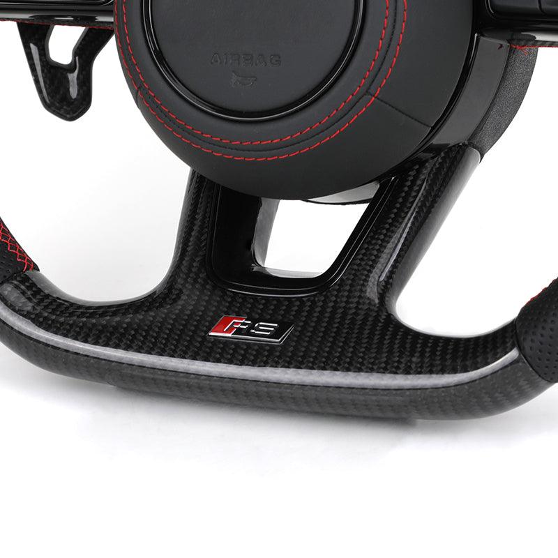 With Carbon Shift Paddle RS Half Leather Carbon Fiber Steering Wheel for Audi A3 A4 A5 S3 S4 S5 B9 B8 B8.5 SQ5 Q8 RS3 RSQ8 Q3 - Hailed Inc.