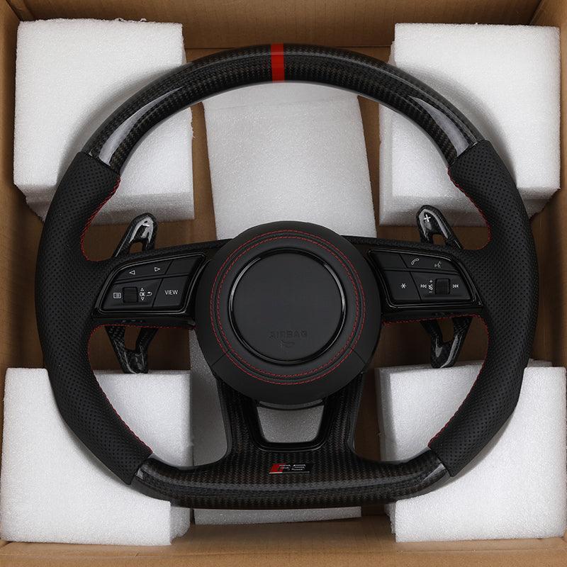 With Carbon Shift Paddle RS Half Leather Carbon Fiber Steering Wheel for Audi A3 A4 A5 S3 S4 S5 B9 B8 B8.5 SQ5 Q8 RS3 RSQ8 Q3 - Hailed Inc.