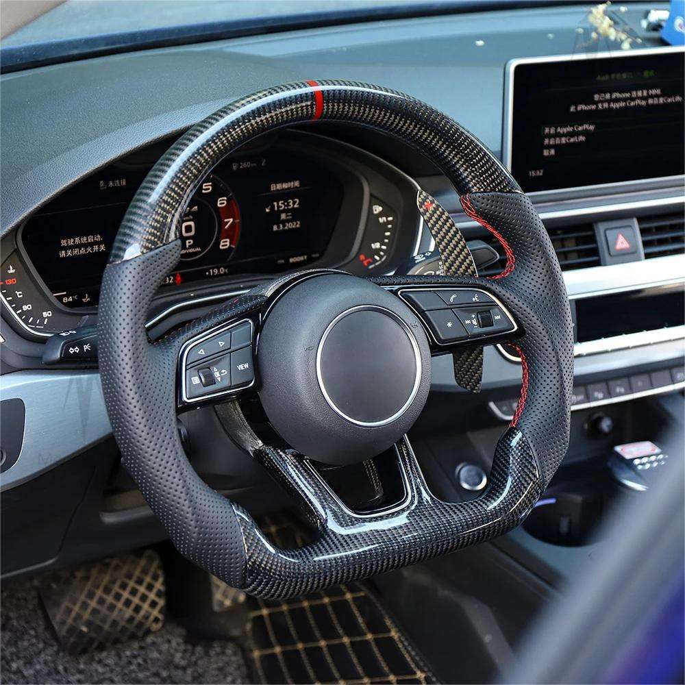 With Carbon Shift Paddle RS Half Leather Carbon Fiber Steering Wheel for Audi A3 A4 A5 S3 S4 S5 B9 B8 B8.5 SQ5 Q8 RS3 RSQ8 Q3 - Hailed Inc.