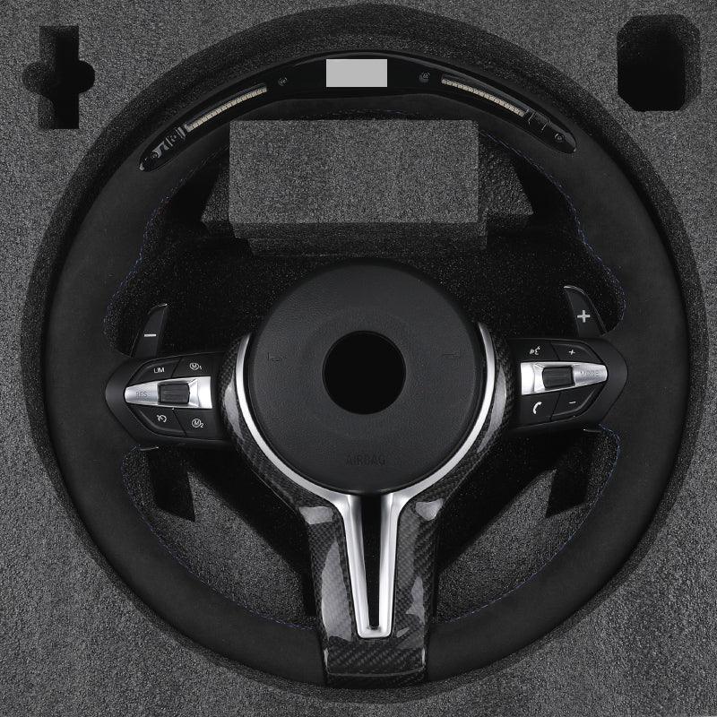 With Carbon Trim Full Alcantara Leather LED Steering Wheel for BMW F30 X5 E70 F15 F20 F22 F25 F32 E90 E92 M3 F80 M4 F82 M5 F10 - Hailed Inc.