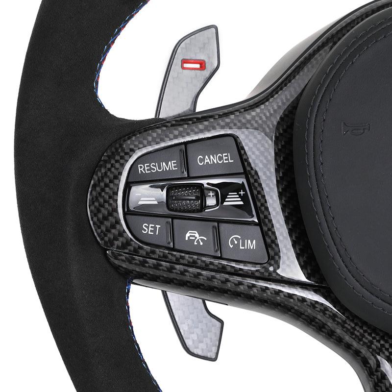 With Carbon Trim Heated Half Alcantara Carbon LED Steering Wheel for BMW G05 G07 G11 G12 G20 G22 G30 G80 M3 G81 G82 G83 M4 G87 - Hailed Inc.