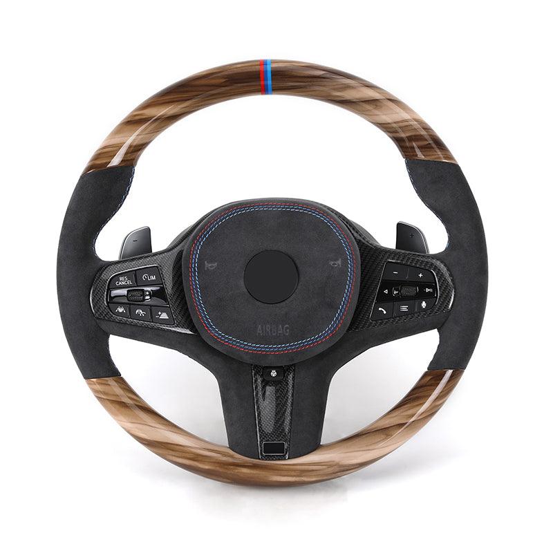 With Carbon Trim Heated Half Alcantara Wooden M Steering Wheel for BMW G01 G05 G07 G11 G12 G20 G22 G30 G80 M3 G81 G82 G83 M4 G87 - Hailed Inc.