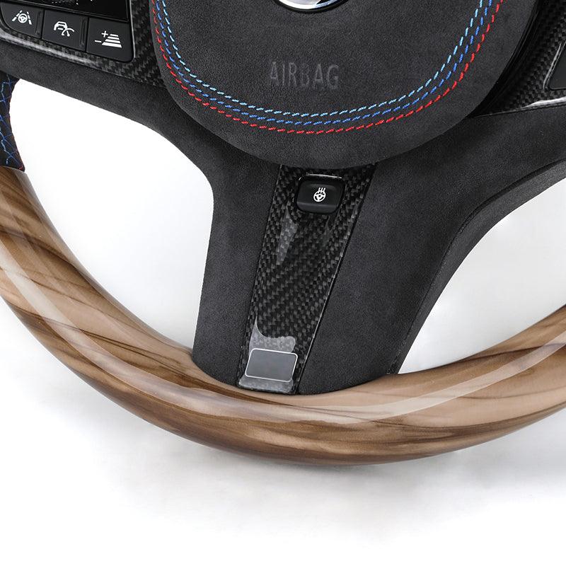 With Carbon Trim Heated Half Alcantara Wooden M Steering Wheel for BMW G01 G05 G07 G11 G12 G20 G22 G30 G80 M3 G81 G82 G83 M4 G87 - Hailed Inc.