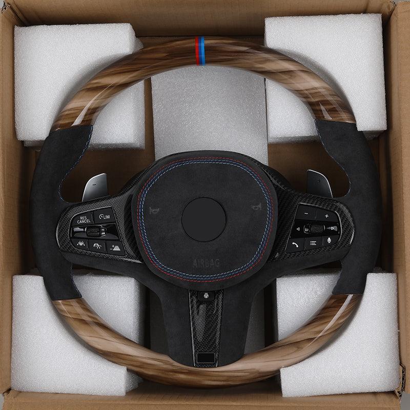 With Carbon Trim Heated Half Alcantara Wooden M Steering Wheel for BMW G01 G05 G07 G11 G12 G20 G22 G30 G80 M3 G81 G82 G83 M4 G87 - Hailed Inc.