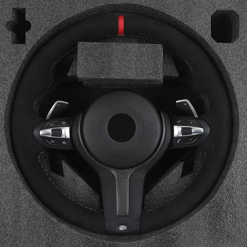 With Dry Carbon Trim Round Bottom M Sport Full Alcantara Steering Wheel for BMW F10 F30 M3 F80 M4 F82 M5 F90 F40 F44 F45 F46 F45 - Hailed Inc.