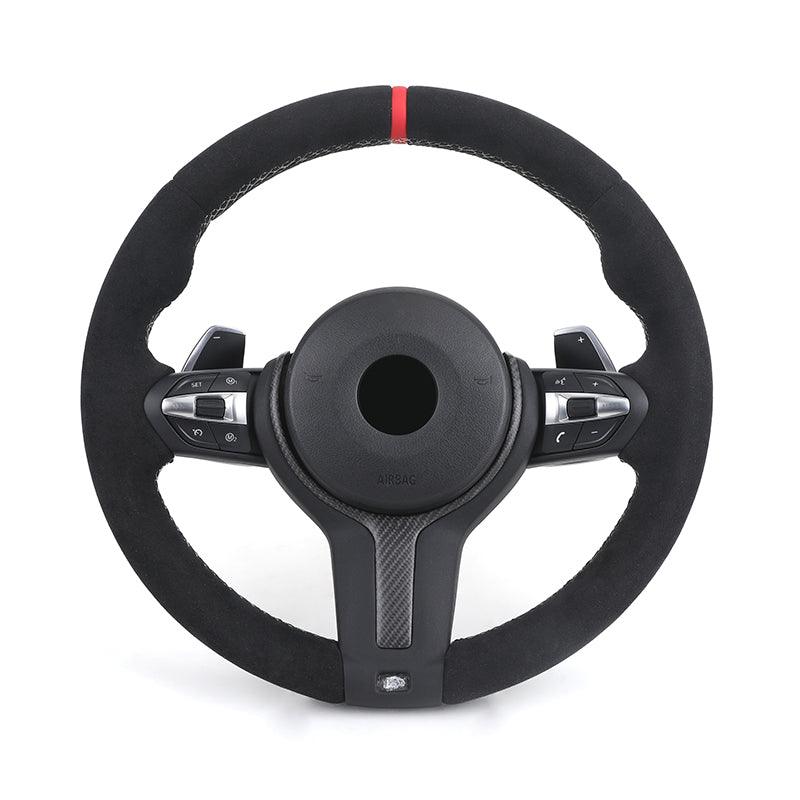 With Dry Carbon Trim Round Bottom M Sport Full Alcantara Steering Wheel for BMW F10 F30 M3 F80 M4 F82 M5 F90 F40 F44 F45 F46 F45 - Hailed Inc.