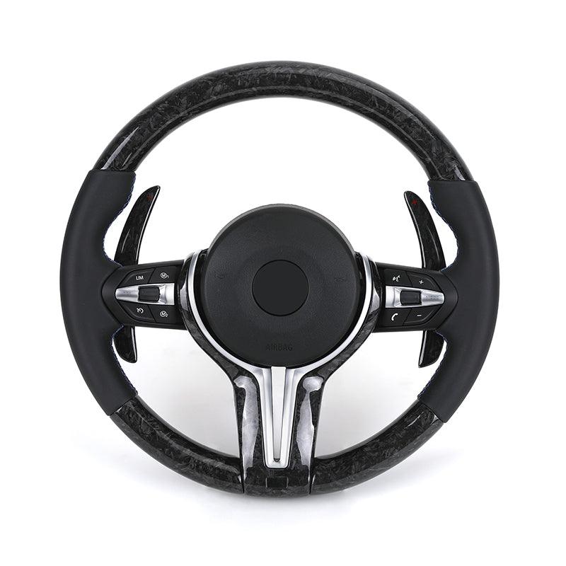 With Forged Carbon Paddle Shifters Half Perforated Leather M Sport Steering Wheel for BMW F10 F11 F12 F13 F30 X5M E70 F15 F80 M3 - Hailed Inc.