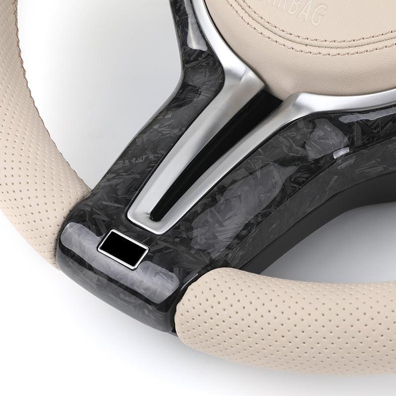 With Forged Carbon Trim Apricot Color Leather M Sport Steering Wheel for BMW F01 F06 F10 F11 F12 F15 F16 F20 F30 E90 E84 F80 M3 - Hailed Inc.