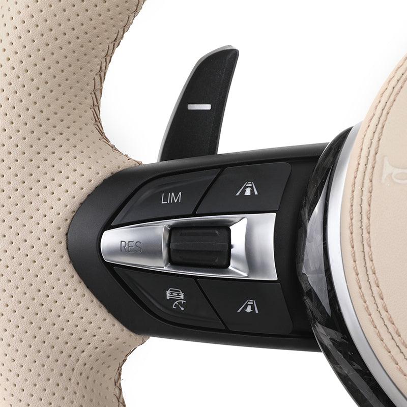 With Forged Carbon Trim Apricot Color Leather M Sport Steering Wheel for BMW F01 F06 F10 F11 F12 F15 F16 F20 F30 E90 E84 F80 M3 - Hailed Inc.