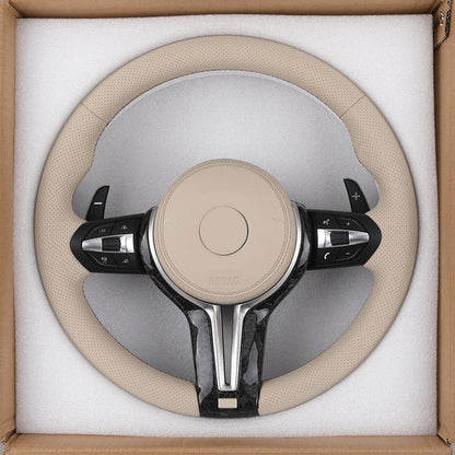 With Forged Carbon Trim Apricot Color Leather M Sport Steering Wheel for BMW F01 F06 F10 F11 F12 F15 F16 F20 F30 E90 E84 F80 M3 - Hailed Inc.