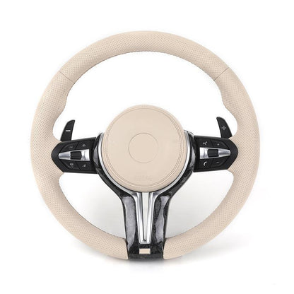 With Forged Carbon Trim Apricot Color Leather M Sport Steering Wheel for BMW F01 F06 F10 F11 F12 F15 F16 F20 F30 E90 E84 F80 M3 - Hailed Inc.