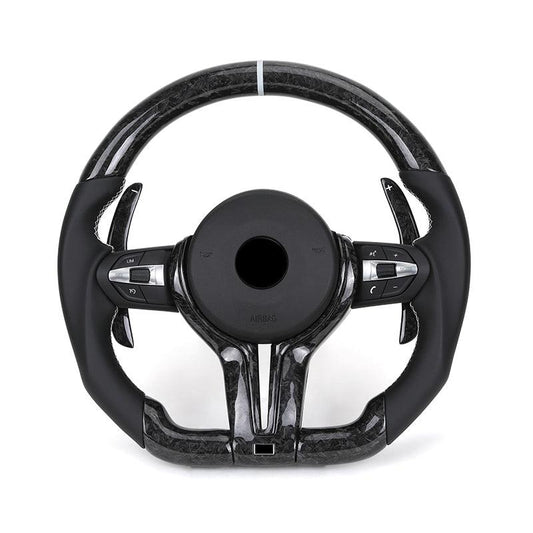 With Forged Carbon Trim Half Leather Carbon Steering Wheel for BMW X5 E70 X6 E71 X1 E84 E60 E90 E91 E92 E93 E88 Z4 E89 F10 F30 - Hailed Inc.