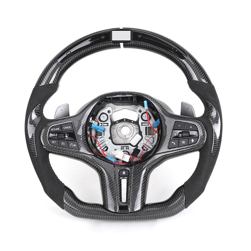 With Heated Button Half Alcantara Carbon Fiber LED Steering Wheel for BMW G82 M4 G20 G30 X3 G01 X4 G02 G11 G12 G80 G81 M8 F92 - Hailed Inc.