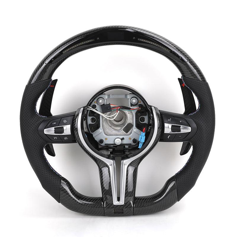 With Led Display Carbon Fiber Shift Paddle Leather M Steering Wheel for BMW F10 F30 X5 E70 E71 E60 E46 E92 E90 M3 M5 M6 - Hailed Inc.