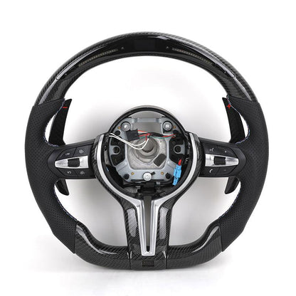 With Led Display Carbon Fiber Shift Paddle Leather M Steering Wheel for BMW F10 F30 X5 E70 E71 E60 E46 E92 E90 M3 M5 M6 - Hailed Inc.