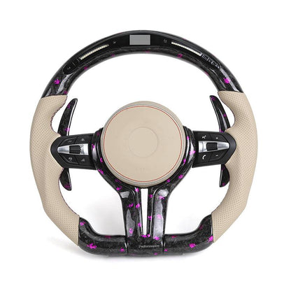 With LED Display Half Leather Purple Forged Carbon Steering Wheel for BMW M4 F82 M2 F87 M5 F90 F80 M3 F10 F30 F32 X6 F16 E90 M6 - Hailed Inc.