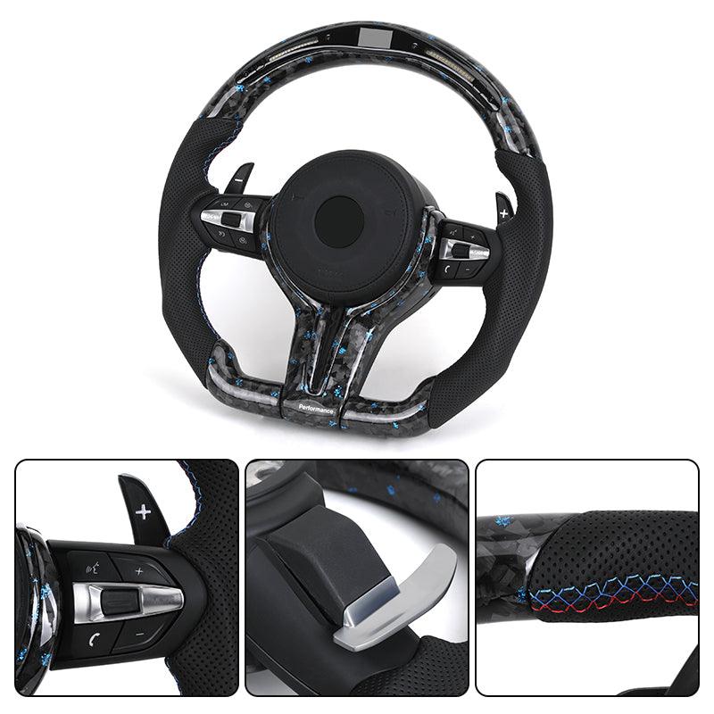 With LED Display Leather Forged Carbon M Sport Steering Wheel for BMW F10 F15 F20 F22 F30 F32 F36 M4 F82 M3 F80 E87 E90 E92 E60 - Hailed Inc.