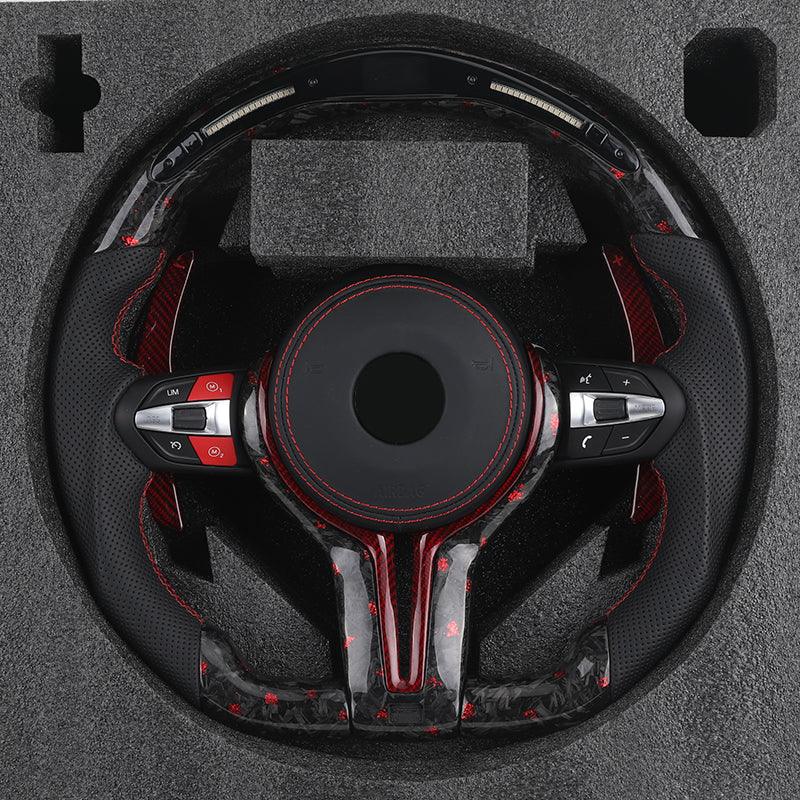 With Led Display M Sport Red Forged Carbon Fiber Steering Wheel for BMW M3 F80 M4 F82 E90 E91 E92 X5 F15 X6 F16 F10 F30 F32 F36 - Hailed Inc.