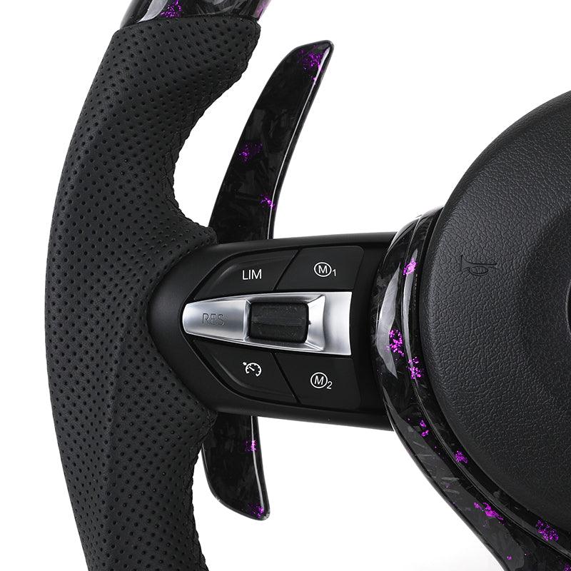 With LED Display Purple Leather Forged Carbon Fiber Steering Wheel for BMW F10 F30 F32 M3 F80 M4 F82 M5 F90 X5M F85 E90 E92 E93 - Hailed Inc.