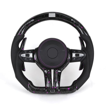 With LED Display Purple Leather Forged Carbon Fiber Steering Wheel for BMW F10 F30 F32 M3 F80 M4 F82 M5 F90 X5M F85 E90 E92 E93 - Hailed Inc.